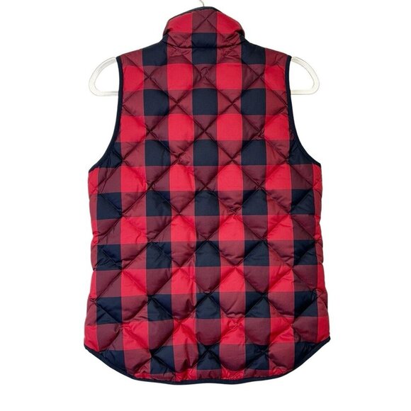 J Crew Quilted Down Puffer Vest Womens Size XS Red Buffalo Plaid - Picture 2 of 10